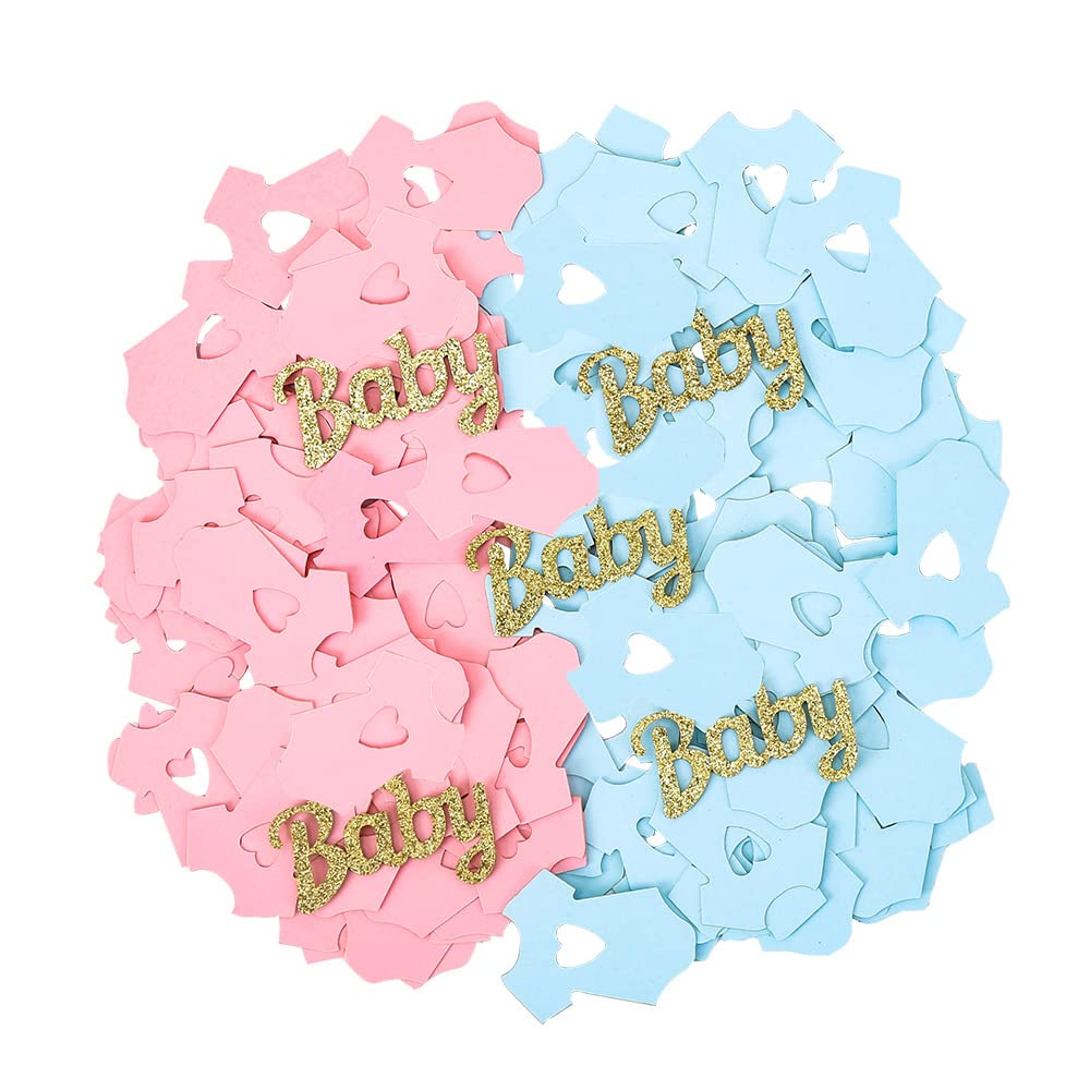 Topfunyy 220 Pcs Baby Clothes Confetti Glitter Baby Gender Reveal Pink Blue Onesie Table Confetti for Baby Shower Gender Reveal Party Decorations