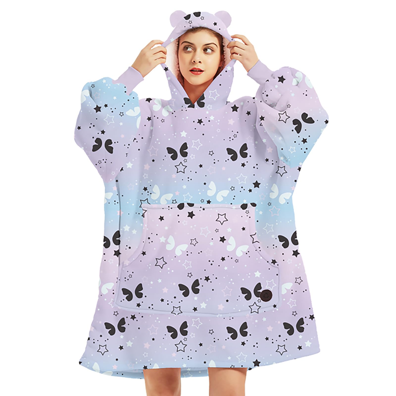 THREE POODLE Wearable Blanket Hoodie for Women, Oversized Sherpa Sweatshirt Blanket for Adults Men, Cozy Hooded Blankets, Gifts for Teen Girls Women Mom Sister Image