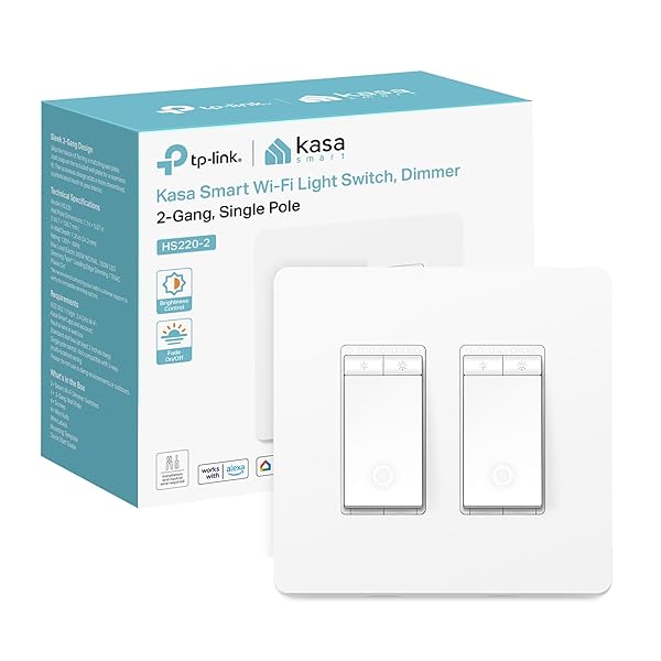 KASA SMART DIMMER SWITCH 2-GANG HS220-2, SINGLE POLE, NEEDS NEUTRAL WIRE, 2.4GHZ WI-FI LIGHT SWITCH COMPATIBLE WITH ALEXA AND GOOGLE HOME, UL CERTIFIED, NO HUB REQUIRED, WHITE