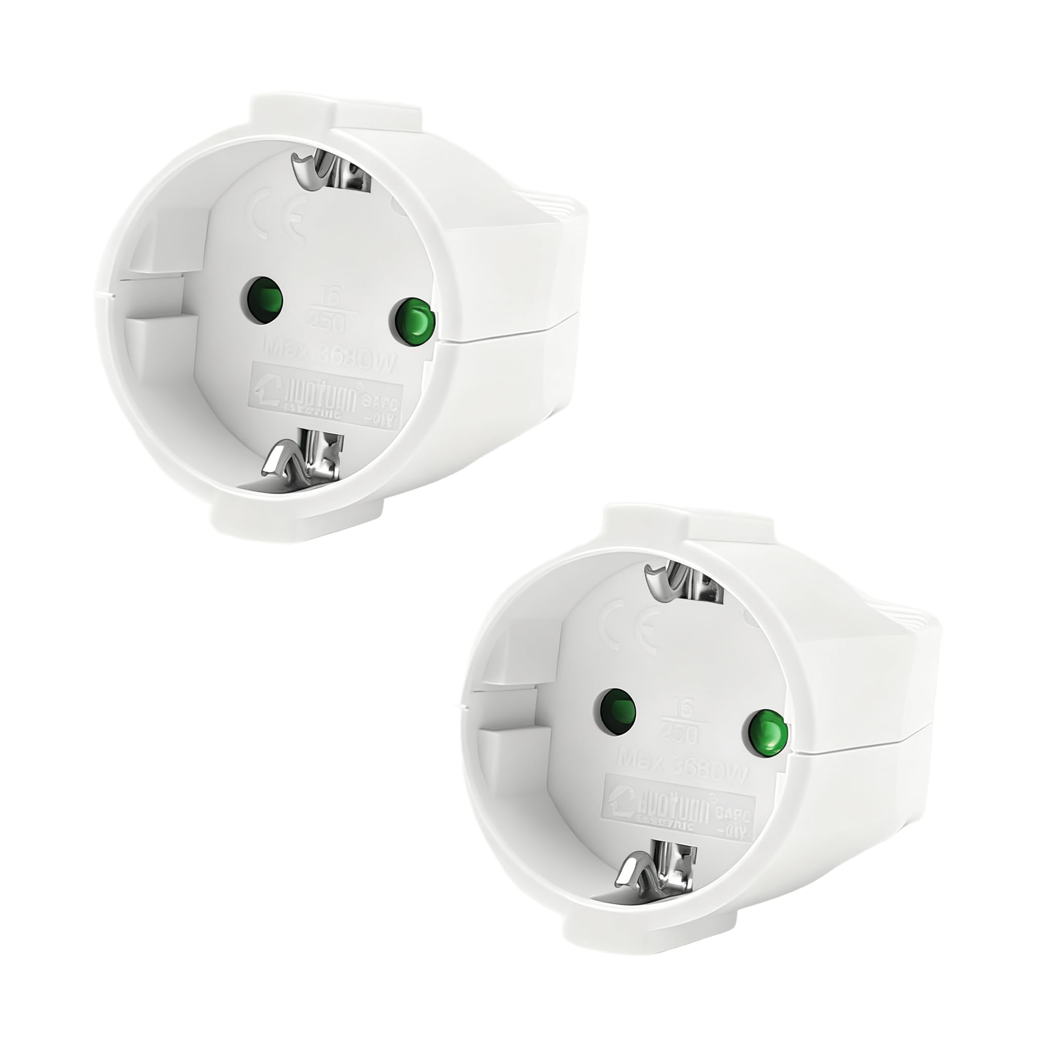 VIEVRE Schuko Coupling White 250 V/16 A, Schuko Plug Coupling IP20, PVC Protective Contact Coupling, Schuko Cable Coupling, Euro Coupling for 10 mm Cable, Pack of 2