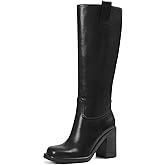 Kalstage Platform Knee High Boots Women Fashion Fall Chunky Heel Boot Square Toe Half Zip Tall Boots for Concert Club Festival
