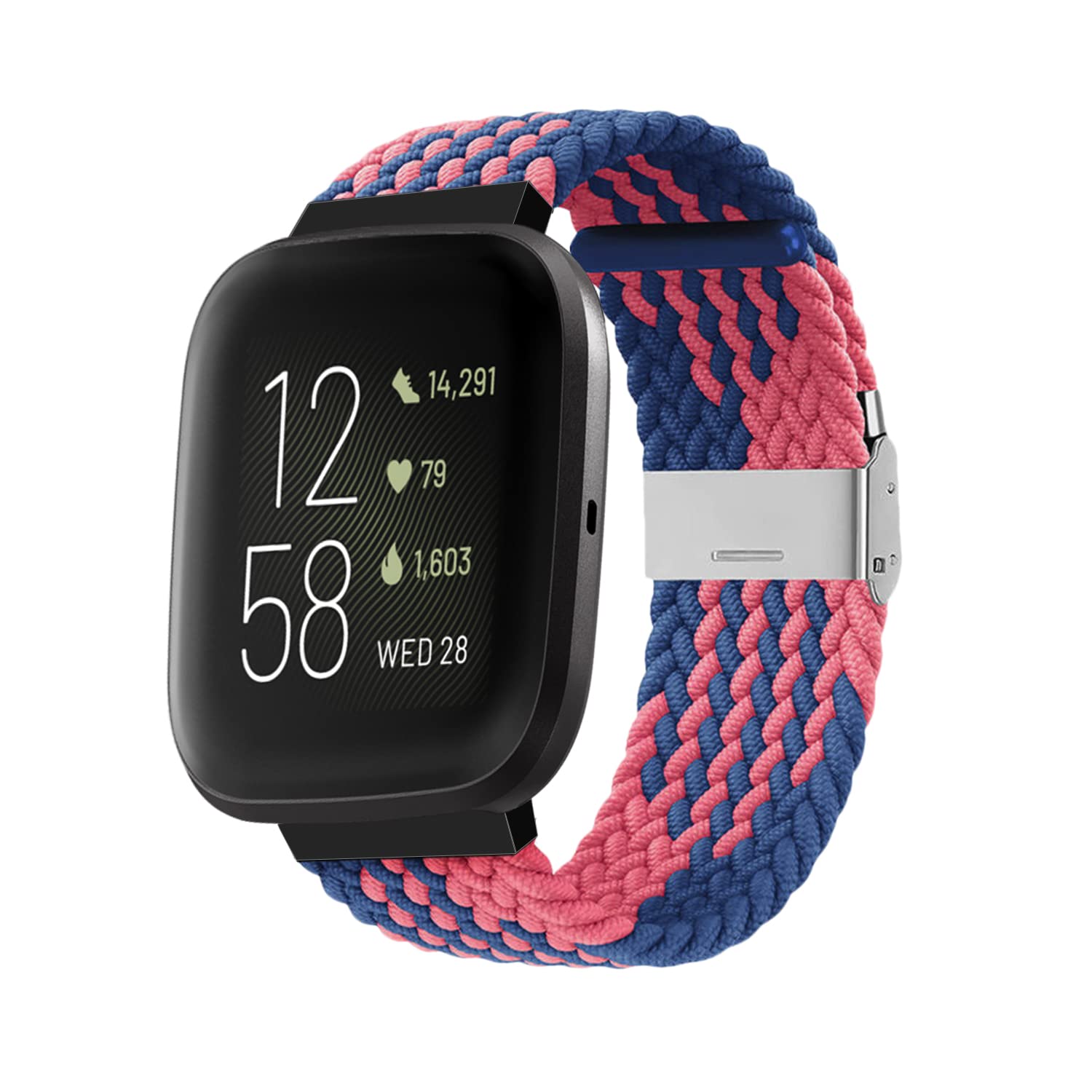 Niboow Strap Compatible with Fitbit Versa/Versa 2 / Versa Lite, Women Men Children Elastic Nylon Breathable Braided Watch Bands Compatible with Fitbit Versa/Versa 2 / Versa Lite - Blue/Pink