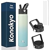 Konokyo Insulated Water Bottle 24oz Stainless Steel Sport Bottles with 3 Lids,Mint