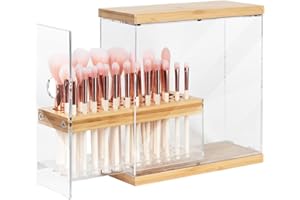 J JACKCUBE DESIGN JACKCUBE DESIGN Transparent 29 Holes Bamboo Makeup Brush Holder Organizer Beauty Cosmetic Display Stand with Transparent Drawer (Transparent, 8.77 x 3.38 x 8.46inches) – :MK228C