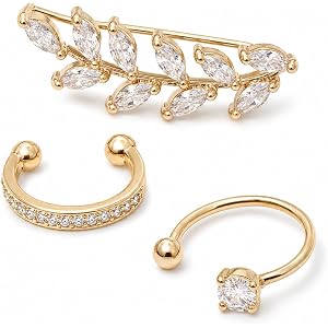 Adjustable Silver Ear Cuff Set with Crystal Leaf Ear Climber, Non Piercing Ear Wrap and Open Ear Cuff Jewelry for Women Daily