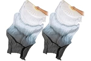 Hitopin Belly Dance Silk Fan Veil - 180cm Length Dancing Props, Chinese Long Imitation Silk Fans for Dancer Practice and Gift