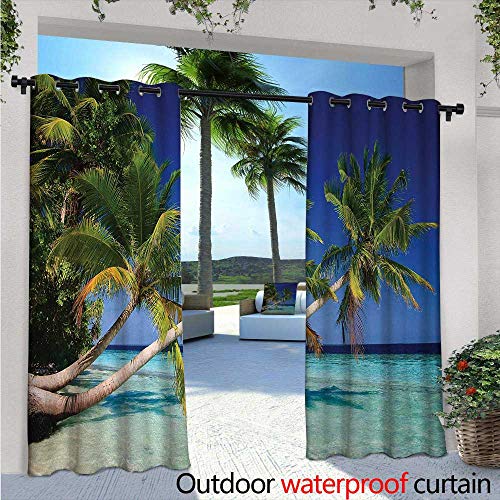 Ocean Exterior/Outside Curtains W96 x L96 Maldives Bay Paradise Resort Summer in Pacific Holiday Destinations for Patio Light Block Heat Out Water Proof Drape Navy Blue Turquoise Green