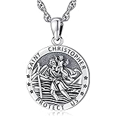 LOOVE Saint Necklace S925 Sterling Silver Patron St Amulet Medal Protection Pendant Jewelry for Men Women