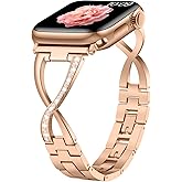 Sixmoat Metal Bands Compatible with Apple Watch Band for Women 38mm 40mm 41mm 42mm 44mm 45mm 46mm 49mm, Bling Dressy X-Shape Bracelet for iWatch Ultra SE Series 11 10 9 8 7 6 5 4 3 (Rose Gold)