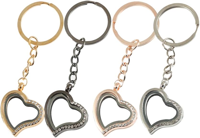 EXCEART 4PCS Mini Photo Keychain Set, Heart Shape Keyring Picture