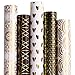 RUSPEPA Wrapping Paper Roll - White and Black with Gold Foil Pattern for Wedding,Birthdays, Valentines, Christmas - 5 Roll - 30 inches X 10 feet Per Roll