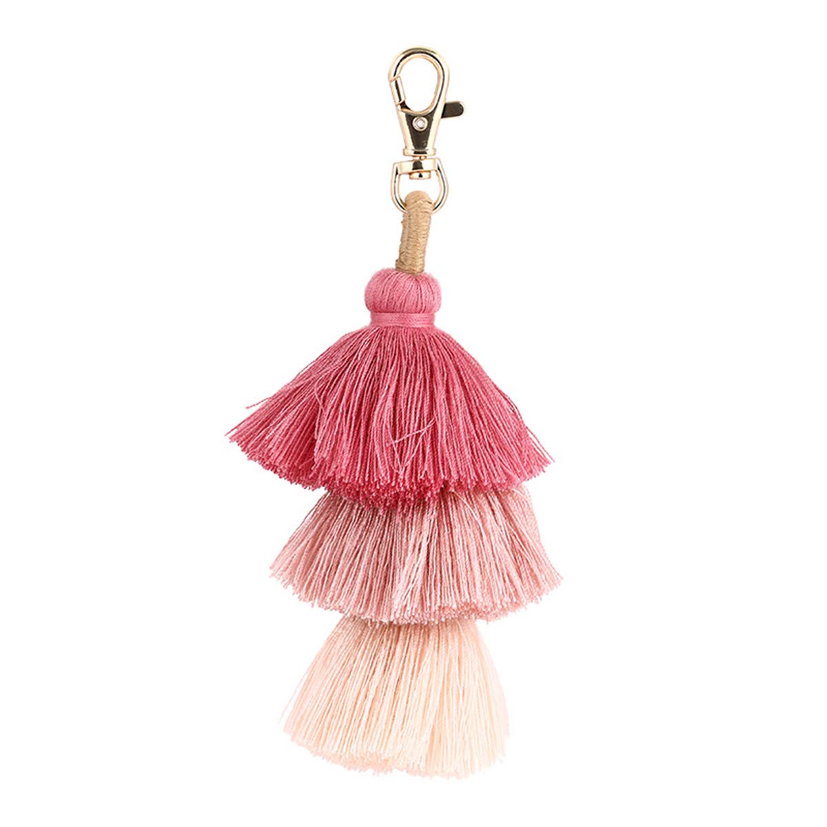 ZOONAI Women Colorful Tassels Charm Keychain Car Keyring Holder Bag Wallet Purse (Rose)