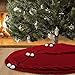 AerWo Knitted Christmas Tree Skirt 48 Inches, Large Red Tree Skirt Luxury Christmas Decorations, Thick Xmas Tree Skirt with Cute Bow and White Fluffy Ball for Holiday Party Christmas Decor