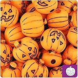 BEADTIN Orange Antique 20mm Halloween Jack O Lantern Pony Beads (24pc)