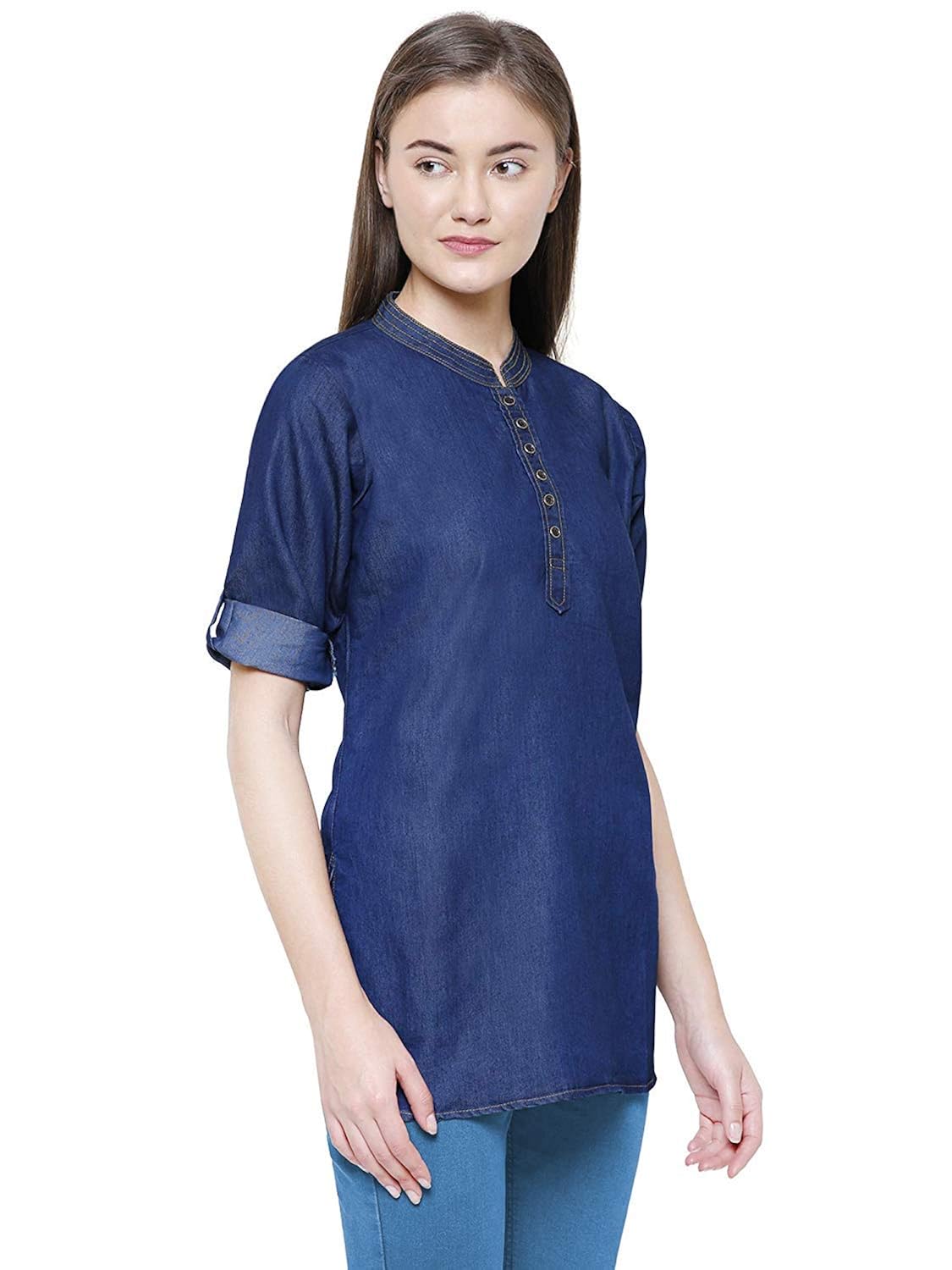 Buy Westa Clothing Summer Cool Poly Cotton Short Kurtis For Women On Jeans Navy Blue Large At Amazon In