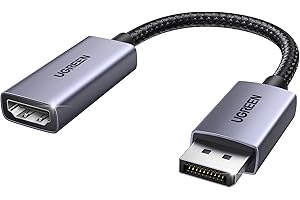 UGREEN 1 Pack 8K@60Hz DisplayPort to HDMI Adapter, Unidirectional DP 1.4 to HDMI 2.1 Converter Male to Female, 32.4Gbps, Alum