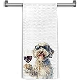 WDSFHYJK Funny Wine Cockapoo Kitchen Towels Decorative, Cockapoo Gifts Hand Tea Towels for Bar Cart, Dog Mom Lovers Dad Gifts Dish Towel Dishcloth, 16x24 Inch