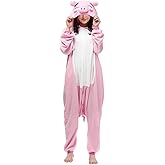 Oiziuzio Funny Pig Costume Adult Animal Onesie Pajamas Halloween Cosplay Costume Loungewear Sleepwear for Women Men, Pink