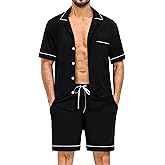 SWOMOG Mens Pajama Sets Short Sleeve Sleepwear Button Down Loungewear Soft Modal Lounge Pjs with Pockets S-XXL