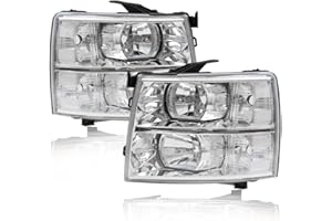 ALLGOOD Headlights Compatible With 2007-2013 Chevy Silverado 1500/2007-2014 Silverado 2500 3500 & 2500HD 3500HD, Clear Lens Chrome Housing Clear Corner