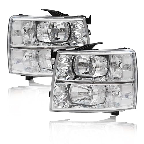 Polemotor Front Headlights Assembly For Chevy Silverado 1500 2500HD 3500HD (2007-2013) - Black Housing, Clear Lens