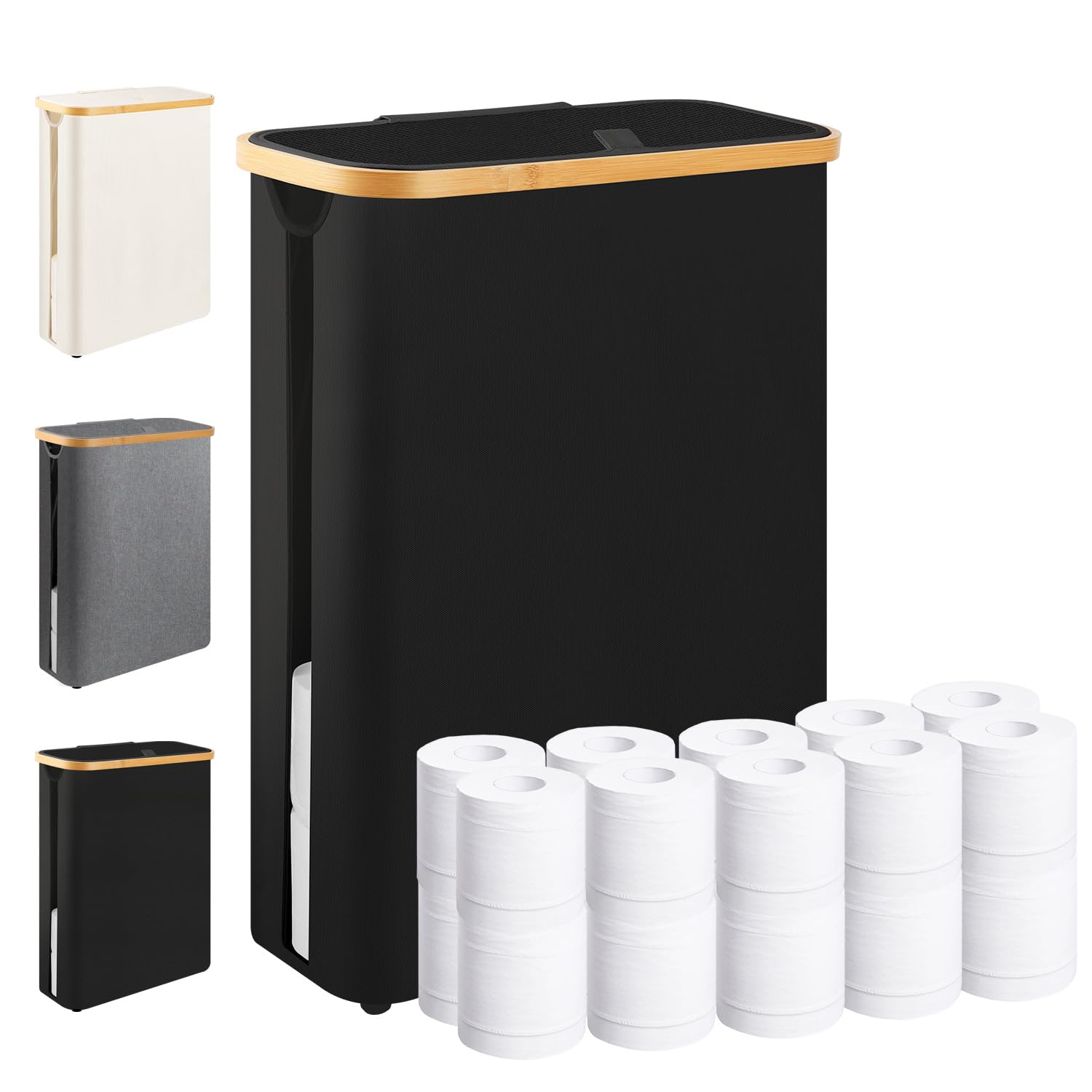Photo 1 of **3 PCS** Dotpilgo Extra Large Toilet Paper Storage Basket with Lid 49L Slim Toilet Paper Basket Holder Bin Container Organizer for Bathroom Hold up to 20 Regular Rolls or 15 Mega Rolls