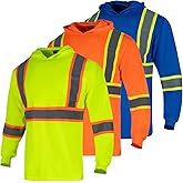 Drizomo High Visibility Safety Shirts for Men with Hood Reflective Long Sleeve Shirt ASIN Class 3 Hi Vis Construction T Shirt