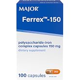 MAJOR Ferrex-150 Polysaccharide-Iron Complex Capsules, 100 Count (1 Pack) | 150mg Iron Supplement for Women and Men, Helps Support Iron Deficiency, Gentle on Stomach