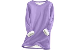 GENERIC Fleece Crewneck Sweatshirt Women Women's Thermal Fleece Tops Round Neck Long Sleeve Pullover 1