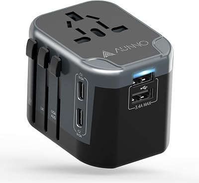 AUNNO Universal Travel Adapter with 2 USB-C and 2 USB Ports UK EU AU US