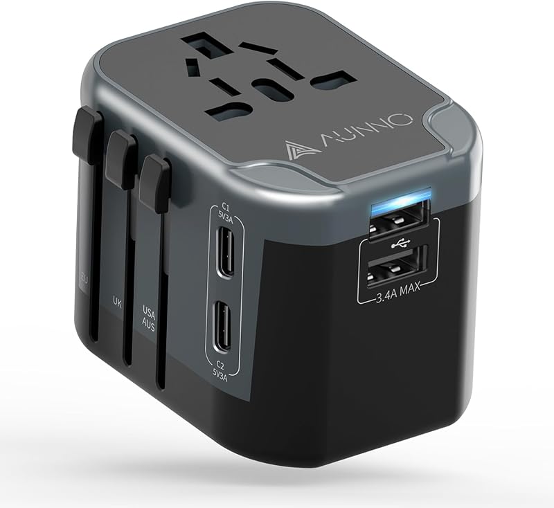 AUNNO Universal Travel Adapter with 2 USB-C and 2 USB Ports UK EU AU US