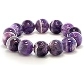 Gem Stone King Purple Amethyst Bead Gemstone Stretchy Bracelet For Women 8.5 Inch Round 16MM
