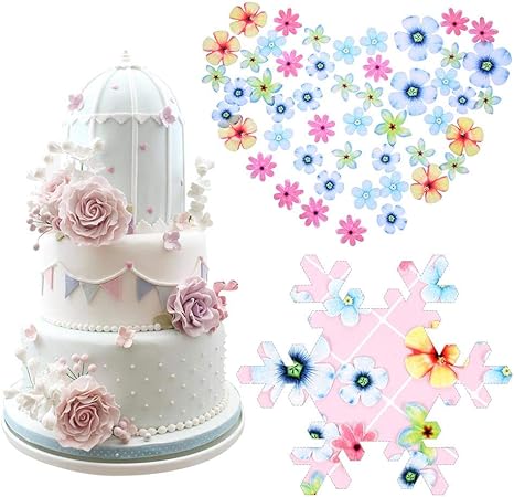 Amazon De Kxcll 50 Teile Paket Essbare Blumen Cupcake Pro Klebreis Papier Wasser Kuchen Dekoration Backformen Hochzeit