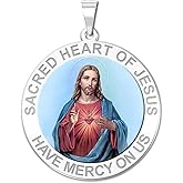 PicturesOnGold.com Sacred Heart of Jesus Religious Medal Color - 3/4 Inch Size of a Nickel - Sterling Silver