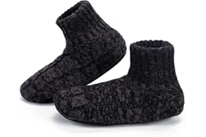 LEMZONE Mens Fuzzy Slipper Socks with Grippers, Winter Warm Sherpa Lined Indoor House Shoes Christmas Gifts for Dad Husband Boyfriend