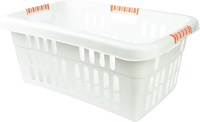 Profi Wäschekorb aus Plastik weiß mit 3 ergonomischen Griffen 60 x 40 x