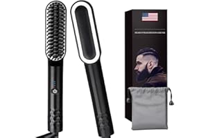 ABACKH Beard Straightener for Men - Anti-Scald Beard Straightening Comb - Heated Hair Straightener for Men & Women - Upgraded Portable Electric Beard Brush with Dual Voltage & Carrying Bag for Home & Travel