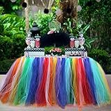 Aytai TUTU Table Skirt Tulle Tableware Queen Wonderland Handmade Table Cloth Skirting Romantic for Wedding Christmas Party Baby Shower Birthday Cake Table Girl Princess Decor Rainbow colo