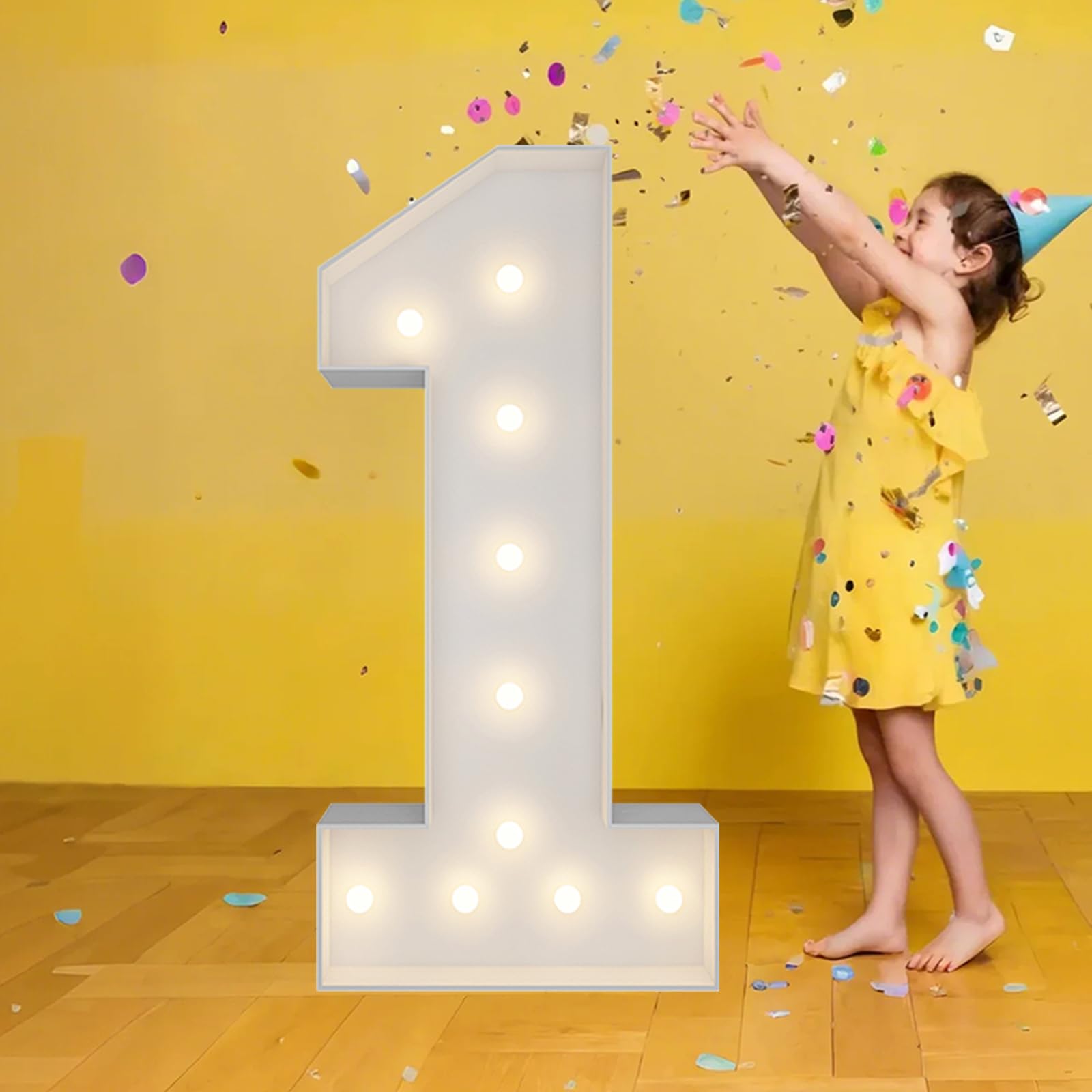 Photo 1 of 3FT Marquee Numbers, Warm White Light Up Number 1 with Display Board, Marquee Balloon Kit Decorations, DIY Pre-Cut Frames for Party, 1st Baby Birthday, Anniversary Decor, 21st Milestones