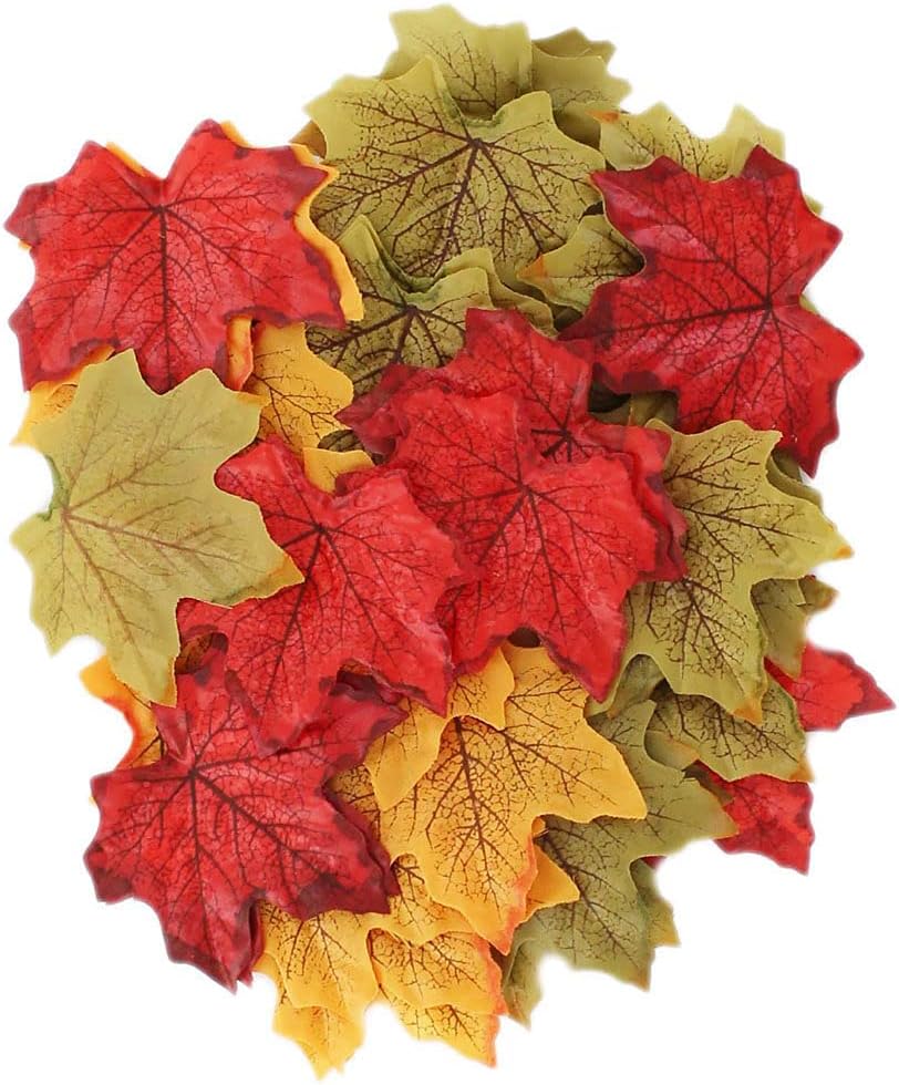 Make & Create - 50 Pack Autumnal Leaf Fabric Craft Leaves (Red, Green, Brown, Gold) - 6cm Each