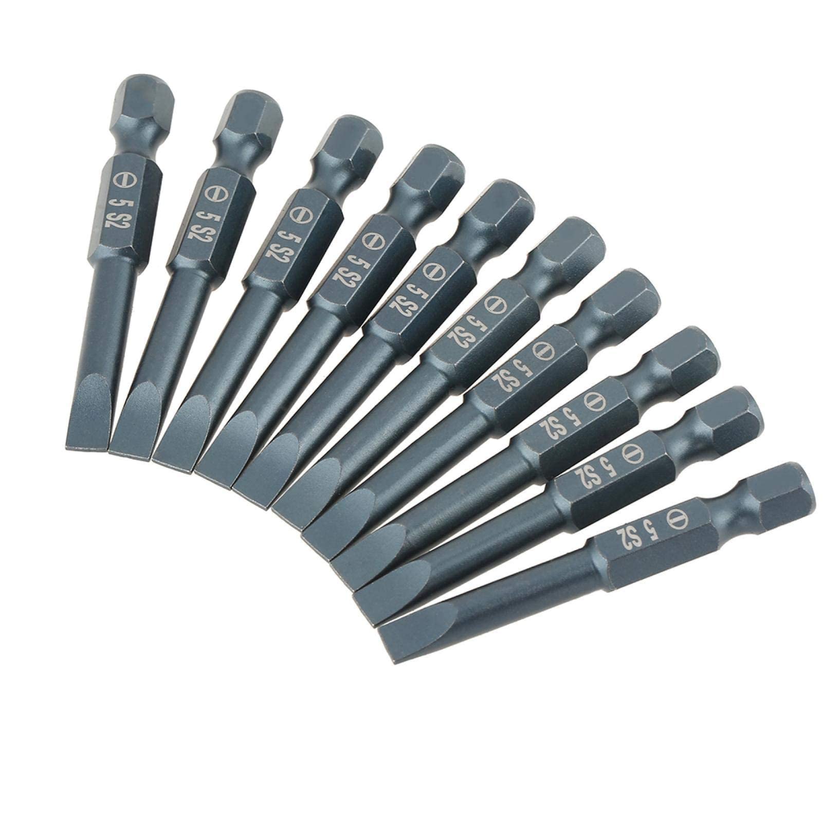 Premium Hexagonal Screwdriver Bits 10pcs Hex Shank Long Magnetic 1/4inch 50mm S2 Alloy Steel Slotted Set H6.3 * 50*SL5mm