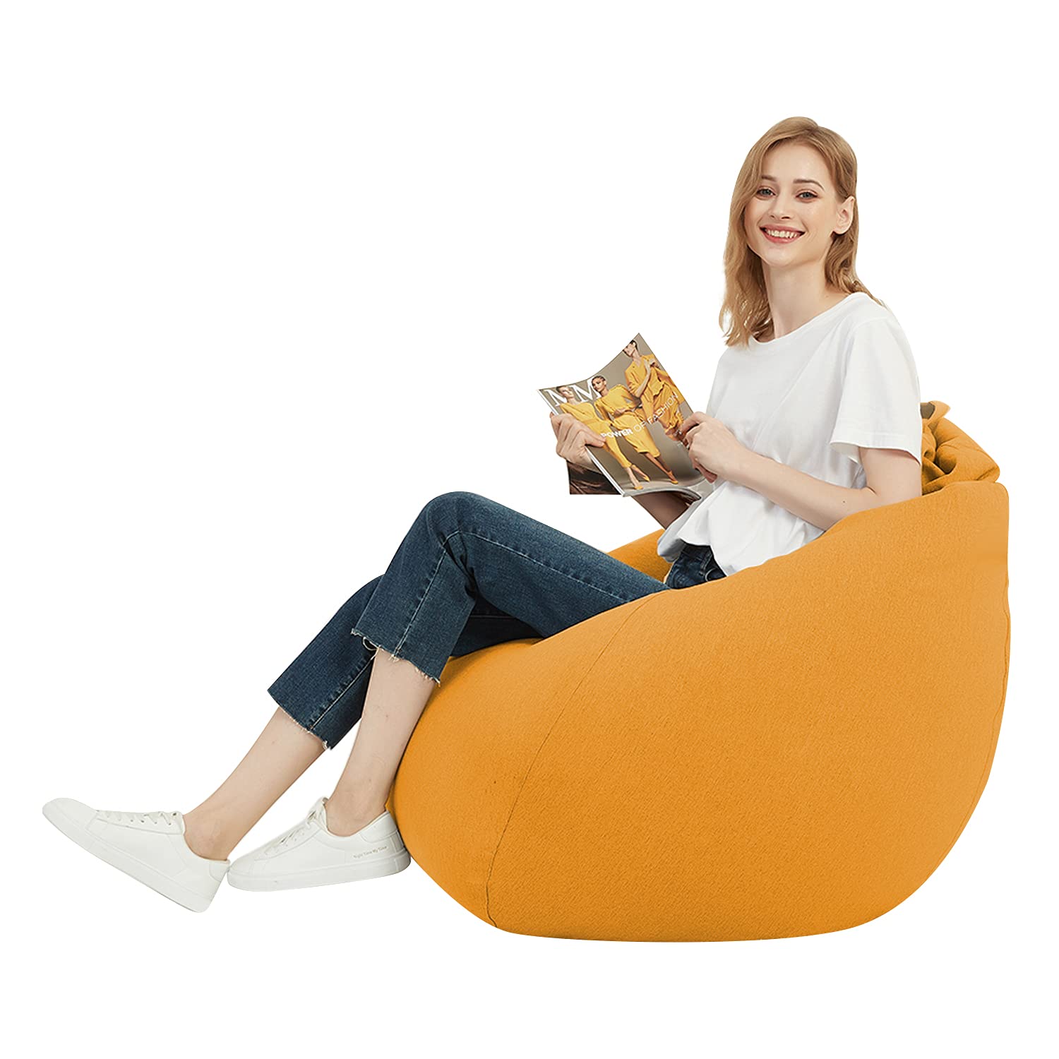 Langla-Shades Bean Bag Chair Cover, Indoor Outdoor Beanbag Seat Sofa without Filling, Orange, 100cm x 120cm