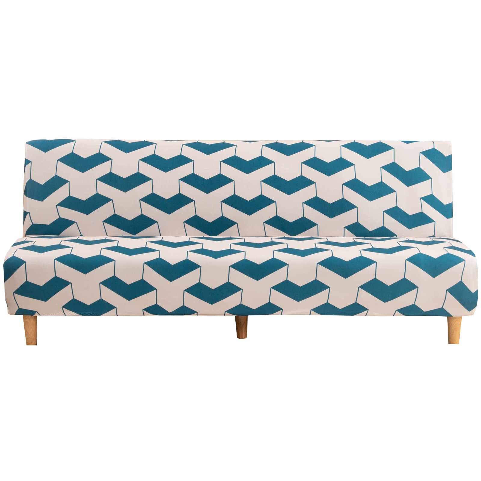 ele ELEOPTION Armless Sofa Bed Cover Spandex Stretch Print Futon Slipcover Non-slip Folding Armless Sofa Cover Seat Couch Protector Fits for 2-3 Seater Folding Sofa Bed without Armrests, 180-210cm
