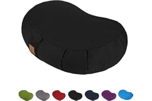 FelizMax Crescent Zafu Meditation Pillow, D=17" W=11" H=5.5" Zabuton Yoga Bolster, Meditation Cushion, Floor Pouf Yoga Pillow Zippered Organic Cotton Cover Natural Buckwheat kneeling pillow - Large