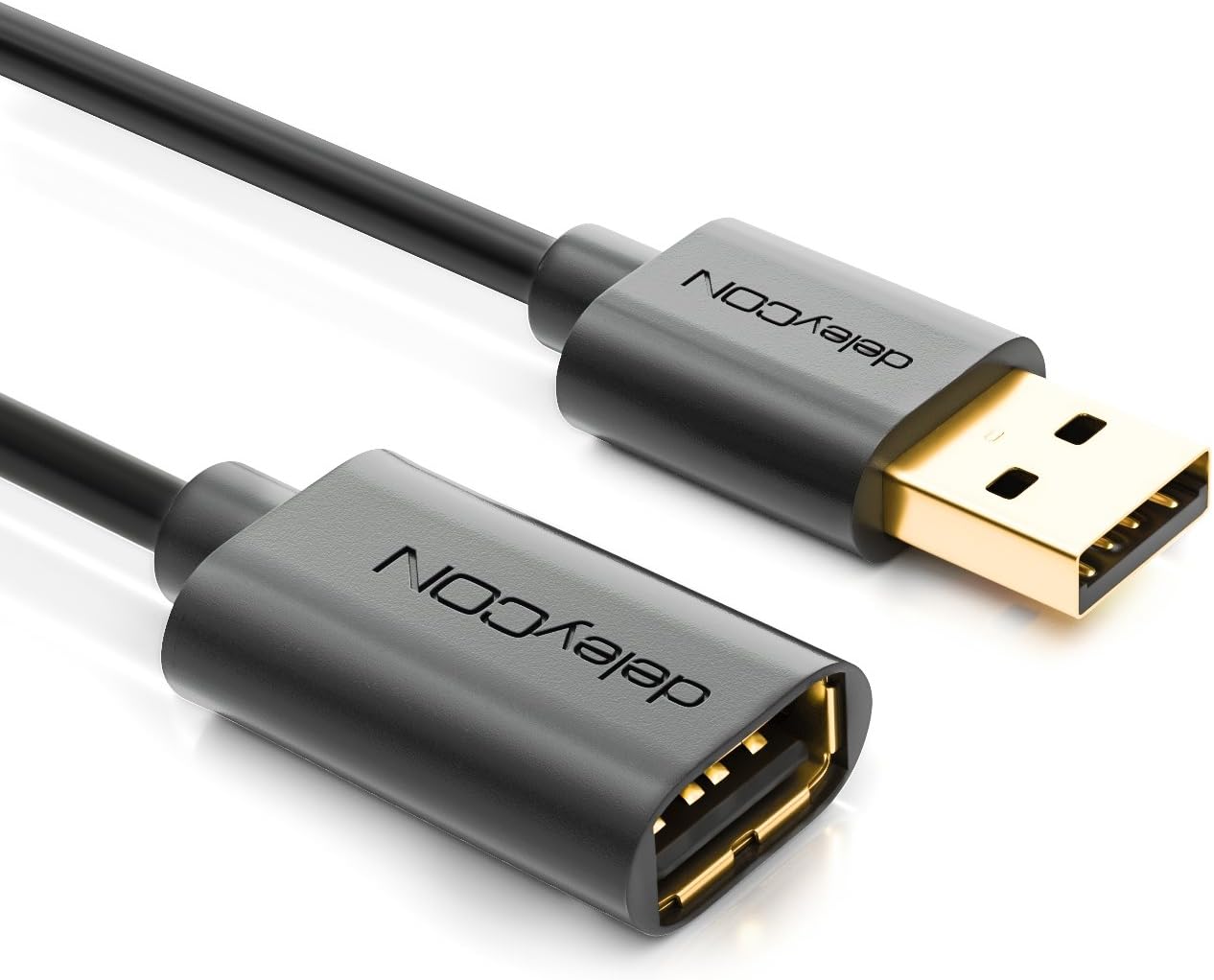 deleyCON 1.5m (4.92 ft.) USB Extension USB 2.0 High Speed Cable Extension Lead Data Cable USB A-Male to USB A-Female Shielded - Black - Image 3
