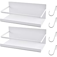 Roysili Magnetic Spice Rack Refrigerator Spice Organizer Single Tier Spice Storage Magnetic Shelf Space Saving 2 White