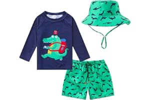 FRAPRASTY Toddlers and Baby Boys' 3-Piece Swimsuit Trunk and Rashguard Sun Hat Set