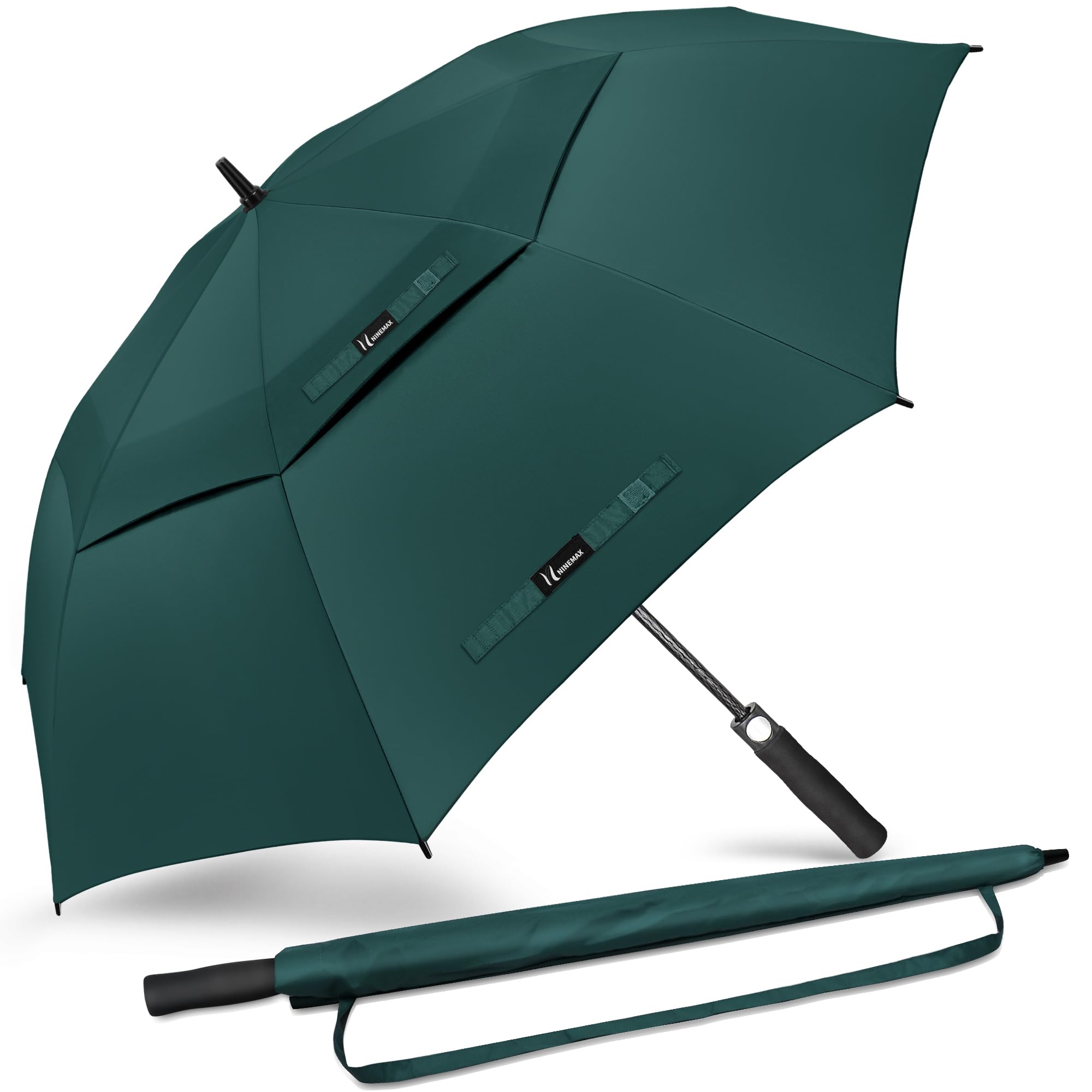 NINEMAX Extra Large Golf Umbrella Windproof Strong 62Inch,Oversize Golfing Umbrellas Automatic Open,Double Canopy for Rain Heavy Duty(Dark Green)