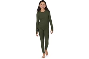 Cuddl Duds Girls Cold Weather Fleece-Lined Thermal Underwear 2-Piece Set - Kids Long Sleeve Top and Leggings Long Johns