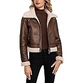 DIASHINY Women Fur Leather Jacket Faux Fur Lined Shearing Cropped Moto Biker Coat